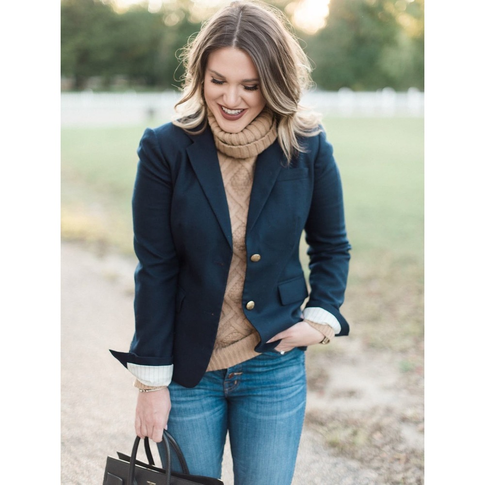 J.Crew NWOT $258 Women's Schoolboy Navy Wool Satin Lined Gold Button Blazer Sz 6